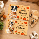 Personalized Autumn Hey There Maple Leaf Pumpkin Pet Photo Non-Slip Doormat with Name  Thanksgiving Birthday Gift for Pet Owner Lover