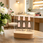 Personalized Nail Shape Type Design Acrylic LED Night Light with Shop Name and Wooden Base Table Decor Nail Salon Opening Gift for Nail Artist