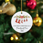Personalized Our First Christmas As A Family of Stocking Ornament with 2-6 Names & Pet Paw Prints First Christmas Gift for New Parent Baby