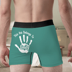 Personalized This Ass Belongs to Handprint Men's Boxer Brief with Name Anniversary Birthday Gift for Husband Boyfriend