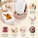 Personalized Birthstone Fairy PU Leather Jewelry Box with Name and LED Three-Color Adjustable Makeup Mirror Birthday Gift for Women Girls