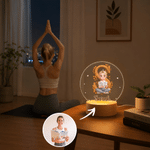 Lámpara nocturna LED acrílica con foto de un personaje de dibujos animados y efecto 3D personalizada, con nombre y base de madera; regalo decorativo para la habitación de los niños