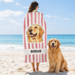 Telo da mare oversize personalizzato con foto del proprio animale domestico, a righe, morbido e ad asciugatura rapida, con nome: indispensabile per le vacanze estive e le feste in spiaggia, regalo di 