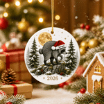 Personalised Christmas Raccoon Round Christmas Ornament with Name and Year Home Decor Christmas Gift for Family Friends