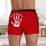 Personalized This Ass Belongs to Handprint Men's Boxer Brief with Name Anniversary Birthday Gift for Husband Boyfriend