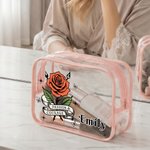 Personalized Retro Birth Flower Waterproof Clear Makeup Bag with Zipper and Name Travel Accessory Birthday Bridal Party Gift for Her