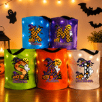 Personalised Witch Hat Bat Ghost Pumpkin Style Reusable LED Light Bag with Name and Initial Halloween Trick or Treat Gift for Kids