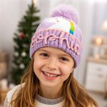 Personalised Cute Fantasy Unicorn Dinosaur Warm Soft Knit Pom Pom Beanie with Name Winter Birthday Gift for Kids