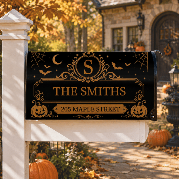 Personalised Pumpkin Bat Spider Web Magnetic Postbox Cover with Surname and Address Outdoor Decor Halloween Party Gift for Family Friends
