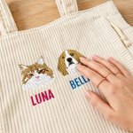Personalised Embroidery Design Large Capacity Corduroy Tote Bag with 1-3 Pet Face Photos and Names Daily Use Birthday Gift for Pet Owners