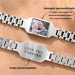Braccialetto termoreattivo personalizzato con foto e testo inciso - Regalo di compleanno o festa del papà per uomo