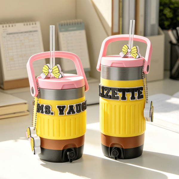 Personalized Durable With Handle Pencil Shape Can Holder with Straw Decorations and Bottle Opener Ornaments Teacher's Day Gift for Teacher Students