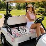 Personalised Floral Initial and Silhouette Pattern Soft Golf Cart Seat Cover with Name Golf Field Club Birthday Gift for Golfers Women