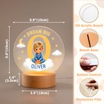 Personalised Dream Big Cartoon 3D-Style Character Artwork Photo LED Night Light with Wooden Base and Name Bedroom Decor Birthday Gift for Children