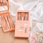 Personalised Ballet Bear Birth Flower 5 Pcs Makeup Brushes Box Set with Name and Mirror Dance Competition Birthday Gift for Women Ballet Lovers