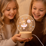 Individuell gestaltetes, niedliches LED-Nachtlicht mit Ballettbär und Geburtsblume, mit Namen und Holzsockel – Raumdekoration und Geburtstagsgeschenk für Ballettliebhaber
