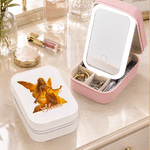Personalized Birthstone Fairy PU Leather Jewelry Box with Name and LED Three-Color Adjustable Makeup Mirror Birthday Gift for Women Girls