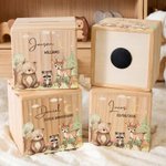 Tirelire en bois personnalisée avec nom - Animaux de la forêt - Cadeau d'anniversaire  pour enfants
