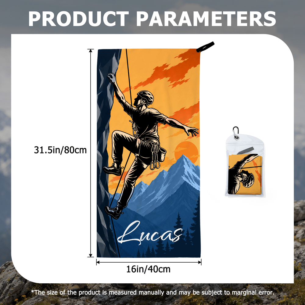 Asciugamano sportivo personalizzato, super assorbente con silhouette multicolore di arrampicata e nome - Regalo di compleanno per scalatori 10