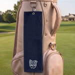 Spersonalizowany, wielokolorowy ręcznik golfowy z haftowanym portretem zwierzaka, o splocie waflowym i szybkoschnący, z imieniem i haczykiem – prezent na urodziny, weekend golfowy dla golfisty i miłoś
