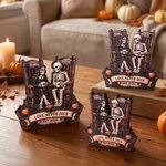 Personalised Rocking Chair Skeleton Couple Love Never Dies Wooden Figurine with Name and Text Halloween Wedding Anniversary Gift for Couple