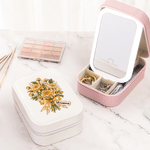 Personalized Birth Flower PU Leather Jewelry Box with Name and LED Three‑Color Mirror Bridal Shower Birthday Gift for Brides Bridesmaids