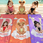 Personalised Picture Book Style Cartoon Character Photo Oversized Quick Dry Beach Towel with Name Beach Party Birthday Gift for Kids