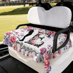 Personalised Floral Initial and Silhouette Pattern Soft Golf Cart Seat Cover with Name Golf Field Club Birthday Gift for Golfers Women