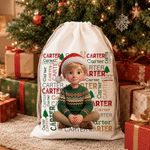 Personalised 3D-Style Artwork Cartoon Kid Photo Large Capacity Santa Claus Gift Bag with Name Christmas Gift for Kids Friends