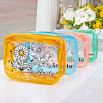 Personalized Retro Birth Flower Waterproof Clear Makeup Bag with Zipper and Name Travel Accessory Birthday Bridal Party Gift for Her