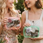 Personalized Retro Birth Flower Waterproof Clear Makeup Bag with Zipper and Name Travel Accessory Birthday Bridal Party Gift for Her