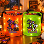 Personalised Witch Hat Bat Ghost Pumpkin Style Reusable LED Light Bag with Name and Initial Halloween Trick or Treat Gift for Kids