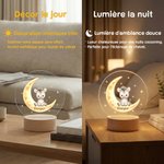 Veilleuse LED en acrylique personnalisée avec nom et motif - Motif lune et animaux cartoon - Cadeau anniversaire pour enfants et nouveau-nés