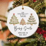 Personalised Christmas Tree Biscuit Pregnancy Announcement Ceramic Ornament with Name and Due Date Tree Decor Christmas Gift for New Parent