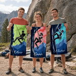 Asciugamano sportivo personalizzato, super assorbente con silhouette multicolore di arrampicata e nome - Regalo di compleanno per scalatori 3