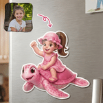 Personalized Cartoon Character Photo Sea Turtle Fridge Magnet with Name Cruise Ship Door Birthday Gift for Boys Girls