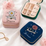 Astuccio da viaggio portatile in velluto personalizzato in stile retrò con fiore del mese di nascita e nome, regalo per matrimoni, feste nuziali e compleanni per donne