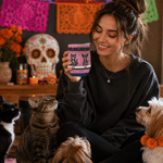 Personalized Sugar Skull Cat Dog Floral 12 oz Wine Tumbler with Name Home Decor Day of the Dead Halloween Gift for Cat Dog Owners