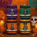 Personalized Sugar Skull Cat Dog Floral 12 oz Wine Tumbler with Name Home Decor Day of the Dead Halloween Gift for Cat Dog Owners