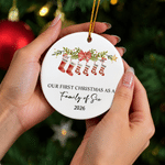 Personalized Our First Christmas As A Family of Stocking Ornament with 2-6 Names & Pet Paw Prints First Christmas Gift for New Parent Baby
