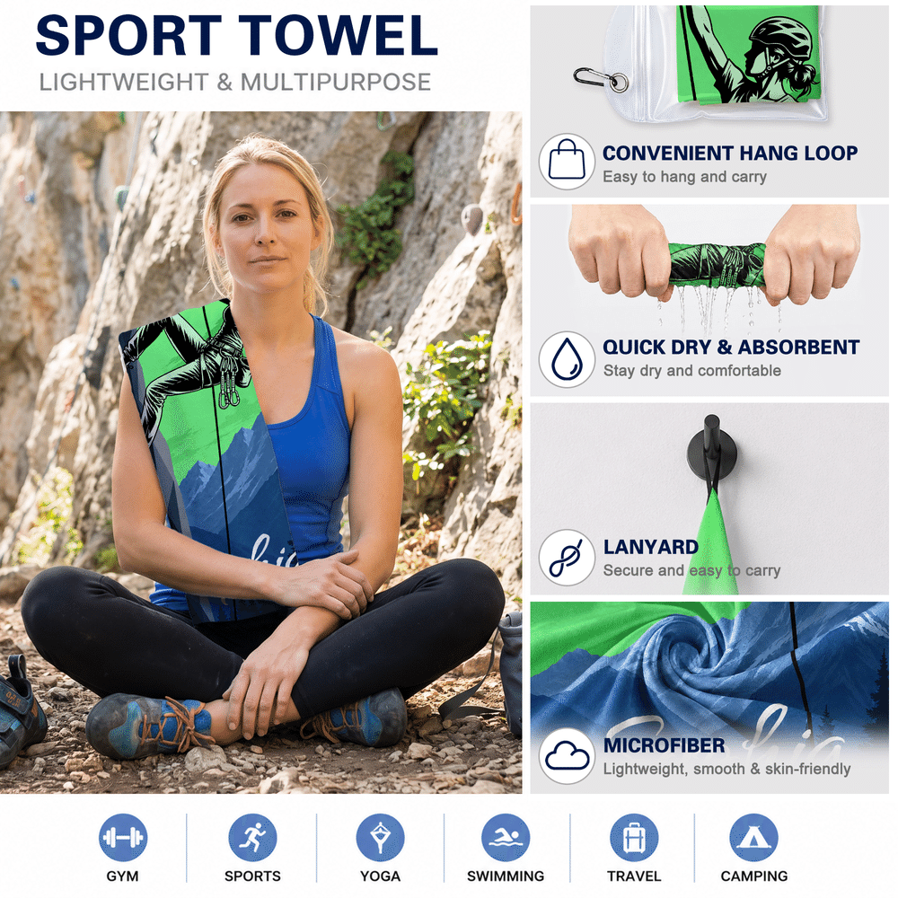 Asciugamano sportivo personalizzato, super assorbente con silhouette multicolore di arrampicata e nome - Regalo di compleanno per scalatori 8