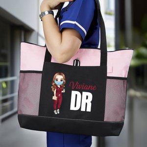 Sac tote personnalisé avec personnage de dessin animé nom et titre - Cadeau de Semaine des infirmiers pour les personnels soignants
