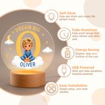 Personalised Dream Big Cartoon 3D-Style Character Artwork Photo LED Night Light with Wooden Base and Name Bedroom Decor Birthday Gift for Children