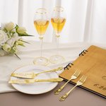 Personalized Gold Rim Champagne Flutes and Cake Server Set with Name and Date Wedding Decor Wedding Gift for Newlyweds Couple