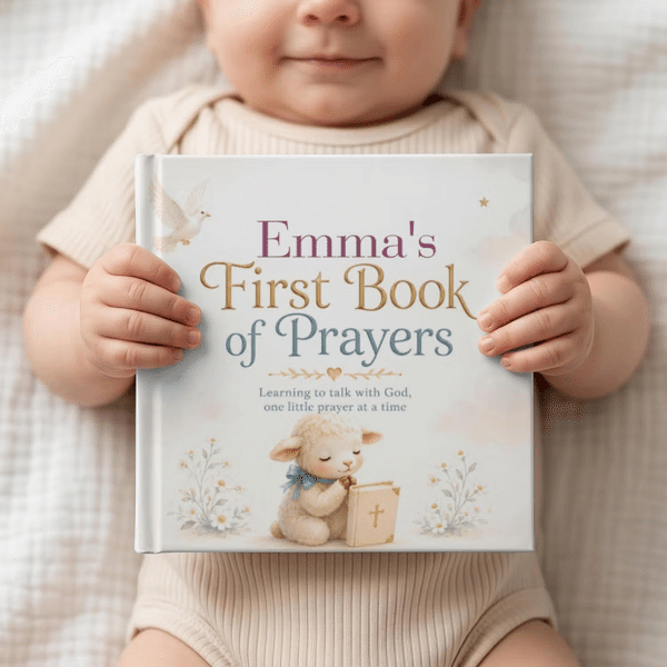 Personalized First Prayer Book for Kids with Name, Christian Bedtime Prayers Keepsake, Baptism Christening Gift for Baby Boy/Girl