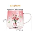 Personalized Butterfly Birth Flower 3D Heart Ornament Glass Mug with Name Mother's Day Birthday Gift for Mom Woman