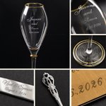 Personalized Gold Rim Champagne Flutes and Cake Server Set with Name and Date Wedding Decor Wedding Gift for Newlyweds Couple