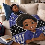 Gepersonaliseerde polkadot-deken met foto-naar-cartoon-ontwerp, gezellige plaid met naam – woondecoratie en verjaardagscadeau voor jongens en meisjes