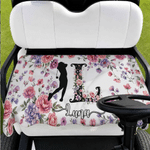 Personalised Floral Initial and Silhouette Pattern Soft Golf Cart Seat Cover with Name Golf Field Club Birthday Gift for Golfers Women