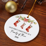 Personalized Our First Christmas As A Family of Stocking Ornament with 2-6 Names & Pet Paw Prints First Christmas Gift for New Parent Baby